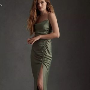 BHLDN Jennings Cowl-Neck Ruched Side-Slit Satin Gown